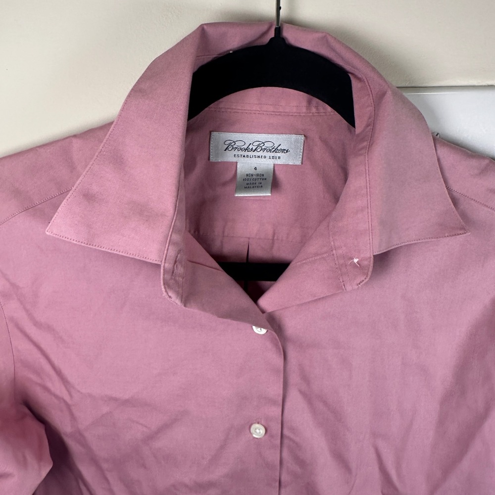 Brooks Brothers Shirt Mauve Cotton Non-Iron Solid Long Sleeve Button Down Size 4